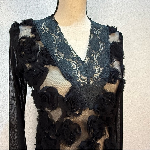 French Laundry by Neto Sheer Black Lace Top with 3D Floral Embellishments - Picture 16 of 16
